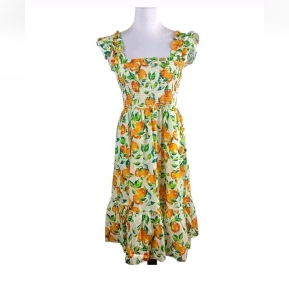 Nanette Lepore Orange Print Smocked Flutter Sleeve Midi Dress, Size XXL, NWT